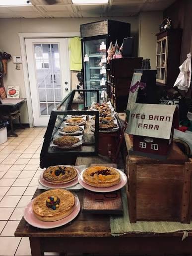 Pies on the counter at Penza's Pies in the Red Barn